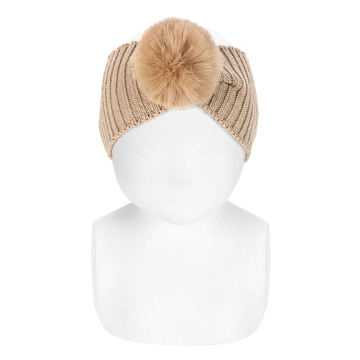 Ribbed Headband W/ Faux Fur Pom Pom