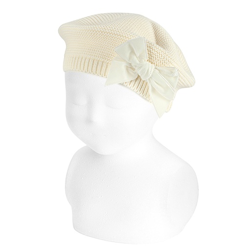 Garter Stitch Beret w/ Velvet Bow